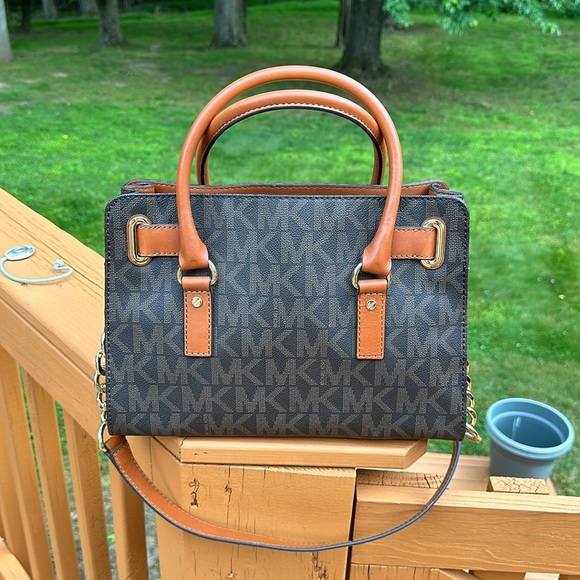 Michael Kors Hamilton Satchel Bag with Gold Chain - Brown - Picture 6 of 15